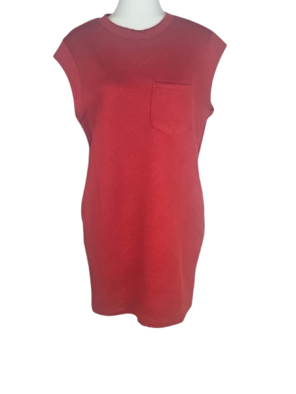 NEW Dress Textured Knit Retro Rust Red Casual Classic Sleeveless Shift Dress M